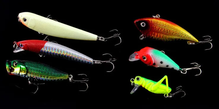 136st Fishing Lure Kit Mixed Minnow Popper Spinner Spoon Lure with Hook Isca Artificial Bait Fish Lure Set Pesca Out2278702774