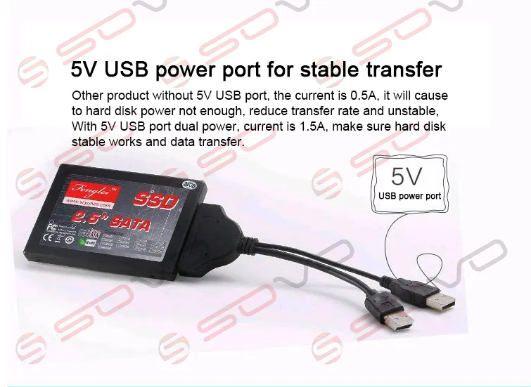 Câble USB vers SATA Transfert de données Câble USB 2.0 vers SATA 7 + 15P Prise en charge de 2,5 pouces, disque dur SATA SSD