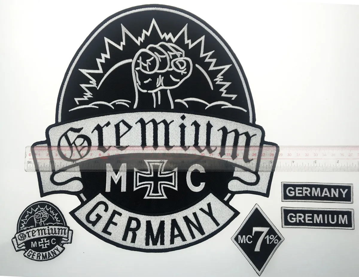 グレミウムドイツ刺繍パッチフルバックサイズパッチジャケットアイアンのバイカーベストパッチロッカーパッチ258W
