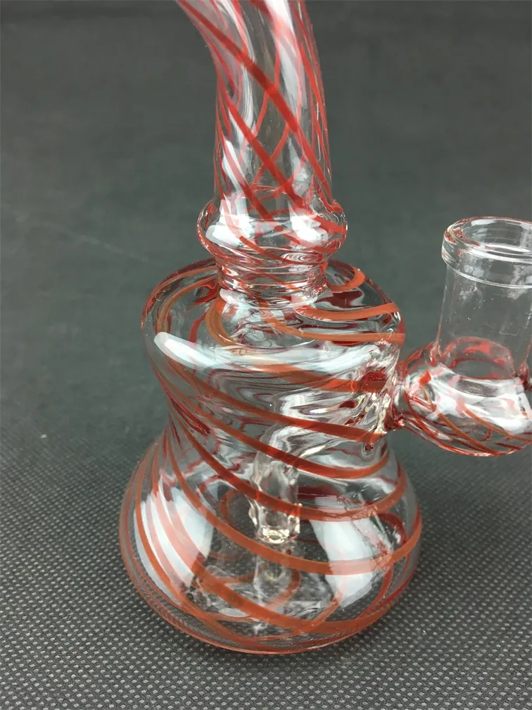 Glass hookah red grid stripe oil rig bong, smoking pipe, 14mm joint factory outlet