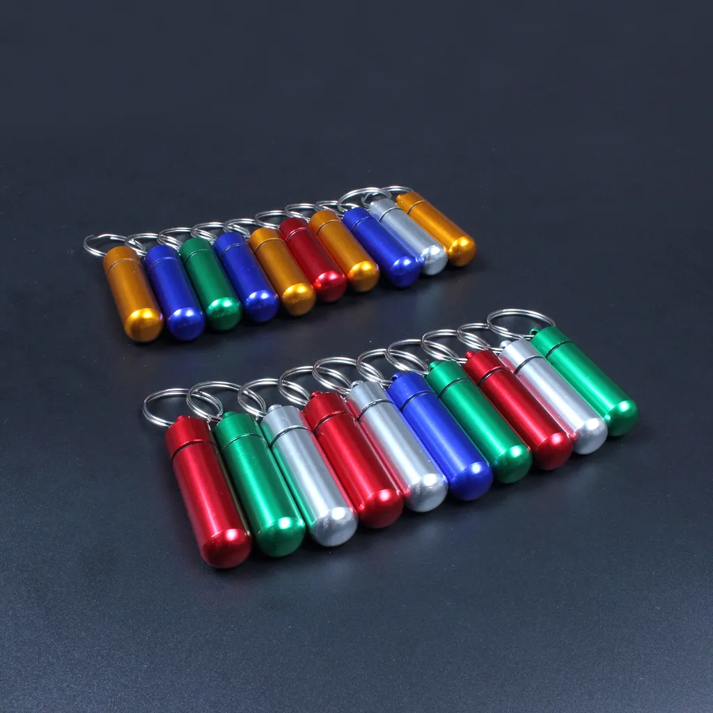 Metal Box Case Bottle Holder Keychains Aluminum Bottle Holder Container Mixed Color Hot Sale