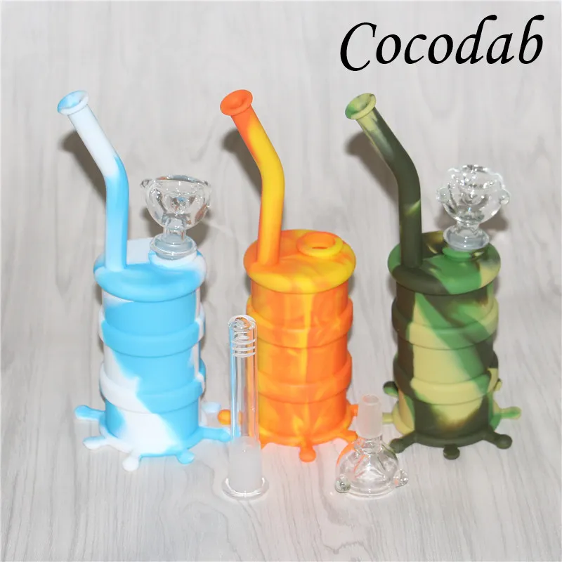 New Arrival Hookahs Mini silicone dab rigs Glow In Dark Water Pipe glass bongs waterpipe silicon barrel rig