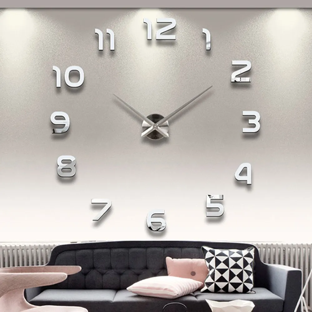 Heminredning Big Number Spegel Väggklocka Modern Design Stora 3D Watch Wall Unique Gifts 1611371