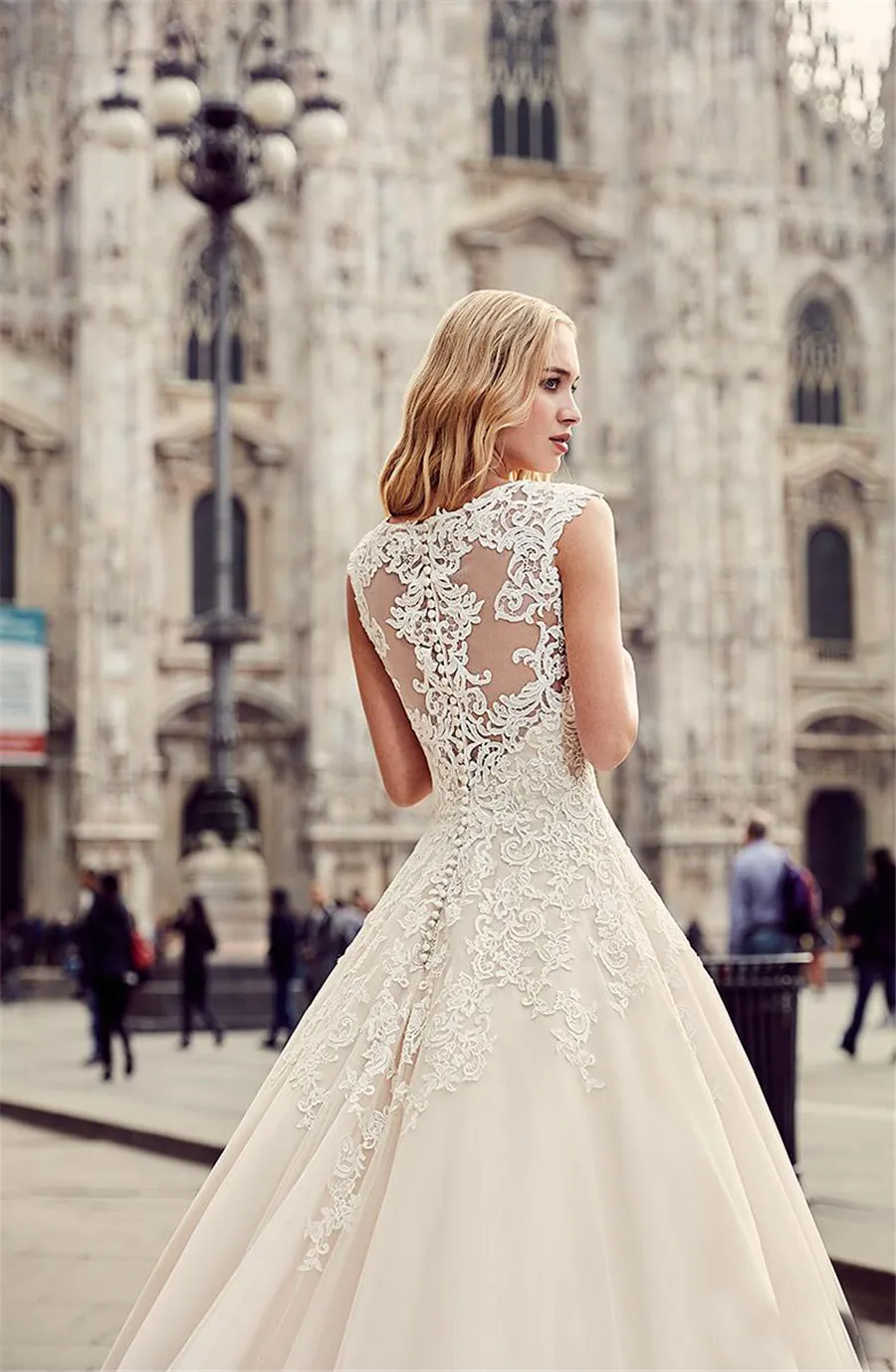 A Line Chapel Train Custom Made Beach Bridal Gowns Romantic Eddy K