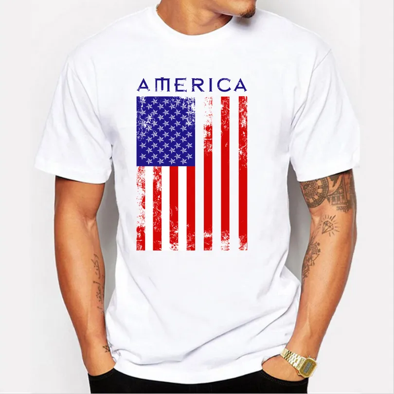 Sommer-T-Shirts mit USA-Flagge für Männer, 100 % Baumwolle, kurzärmelige Fans, Nostalgie-T-Shirts im Flaggenstil der Vereinigten Staaten für Männer