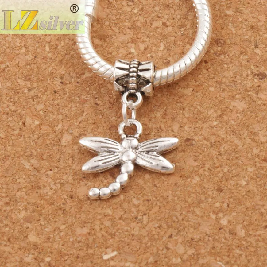 Metalen Dragonfly Insect Big Hole Kralen 100 stks / partij Tibetaans Zilveren Dangle Fit Europese Charme Armbanden Sieraden DIY B176 18.1x27mm