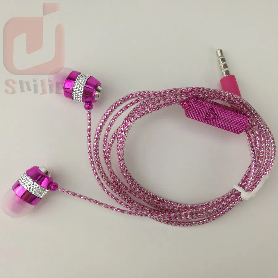 Factory deal scintillating universal golden sliver pink in-ear earphones earcup headset crystal line with mic 1000ps