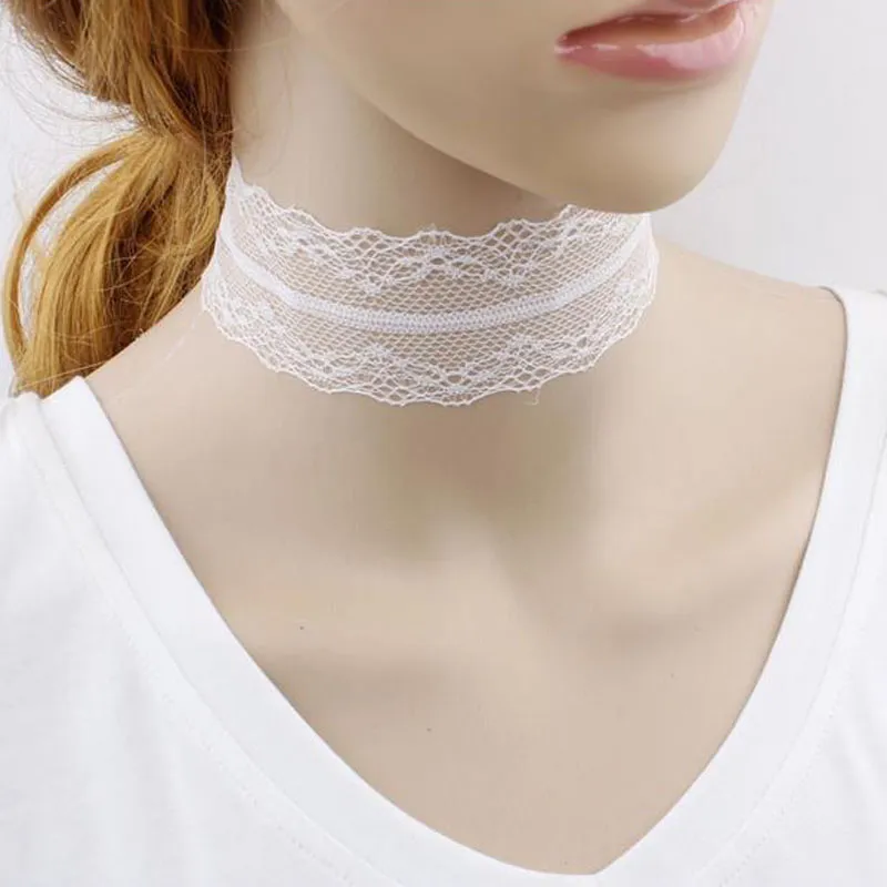 Black White Plain Lace Choker Necklace Gothic Vintage Wide Ribbon Handmade Neckless Jewelry Collar Nacklace For Women