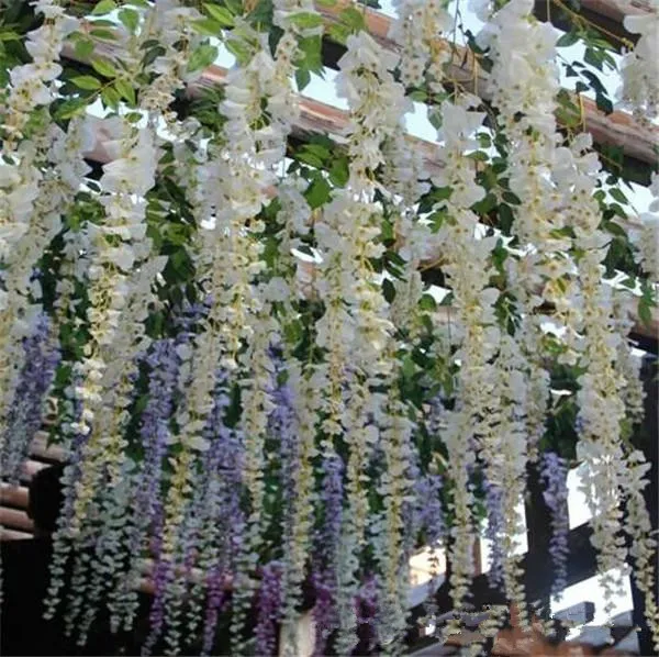 Fiori artificiali romantici Simulazione Vite di glicine Decorazioni di nozze Lungo corto Pianta di seta Bouquet Camera Ufficio Giardino Accessori da sposa