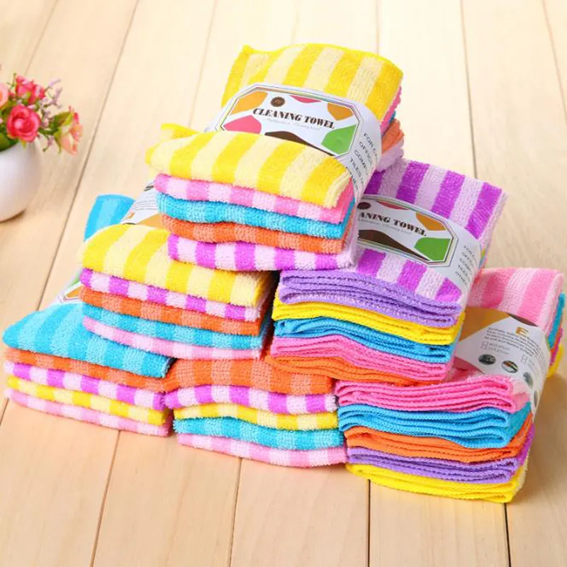 5pcs/lot High Efficient Anti-grease Color Dish Cloth Fiber Washing Towel Magic Kitchen Cleaning Wiping Rags Wholesale
