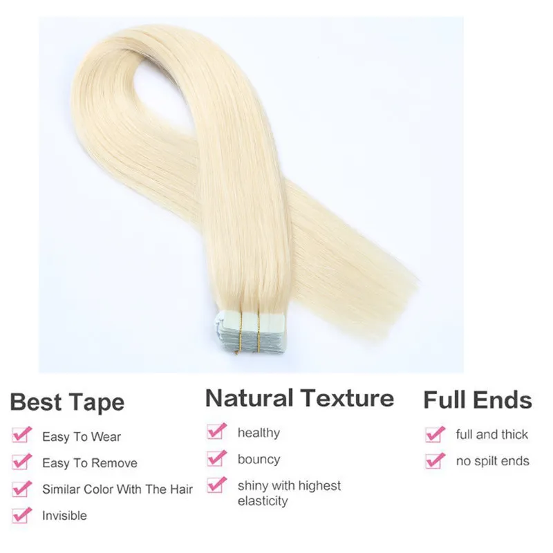 Tape in hair extensions natuurlijke kleur 8a kwaliteit braziliaanse remy straight 20 stks pu huid inslag hair extensions directe fabriek can3589074