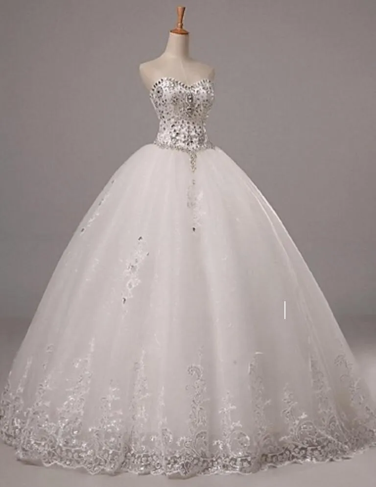 Vestido de baile de lujo, vestido de novia ajustado, vestido de novia con escote corazón, vestido de novia brillante hasta el suelo de tul con apliques y cuentas