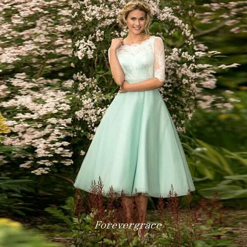 Wysokiej jakości Tanie Munior Mint Green Druhna Dress Długość Herbata Krótka Maid of Honor Dress Suknia Ślubna Gośna Custom Made Plus Size