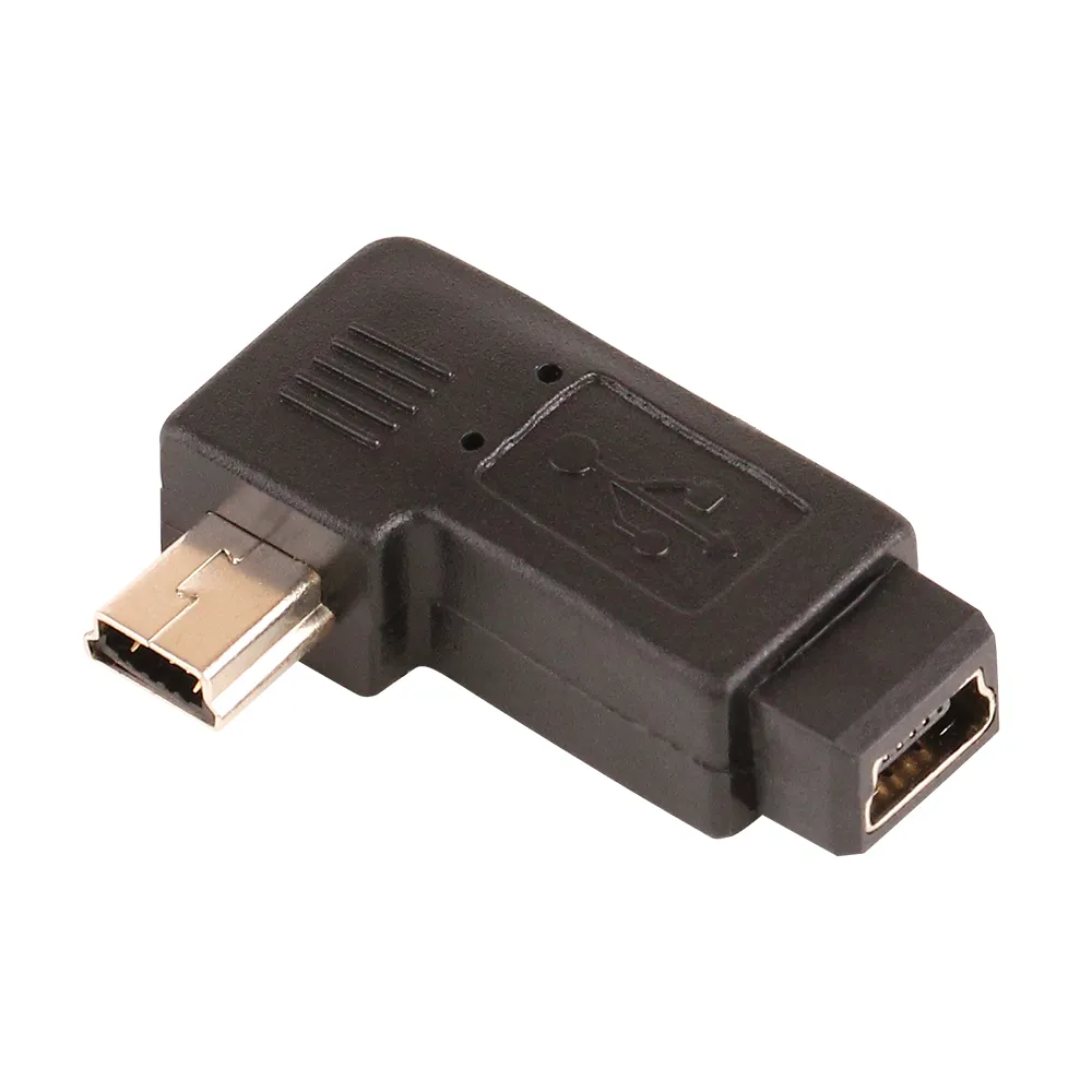 ZJT20 Mini USB Man till USB Kvinnlig adapter 90 graders sväng vänster Mini USB 5pin manlig kontakt till kvinnlig kontakt