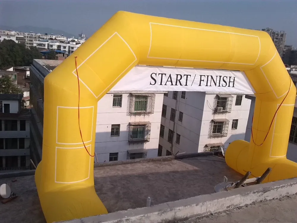 Good Quality Yellow Inflatable Arch Start Finish Line For Advertising With Removable Logo
