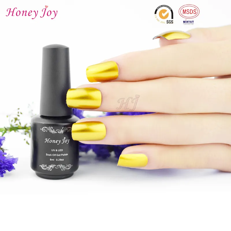 Grossist-honung glädje 1pc guldfärg metallisk spegel effekt suga av nagellack metalllack 8ml långvarig nail art topp manicure verktyg