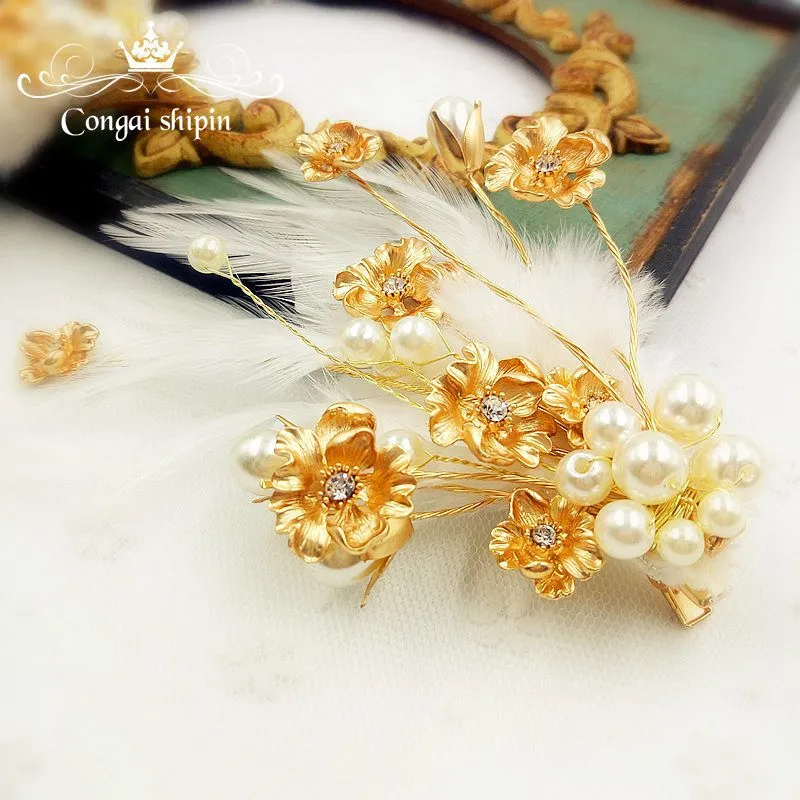 結婚式の結婚式のヘッドピースのための羽毛のヘッドピースのための真珠のヘッドドレス