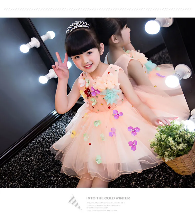 Çiçek Kız Balo Turuncu Dantel Gelinlik Boncuk Aplikler Parti Tül Prenses Doğum Günü Elbise İlk Communion Gown 1-12Y