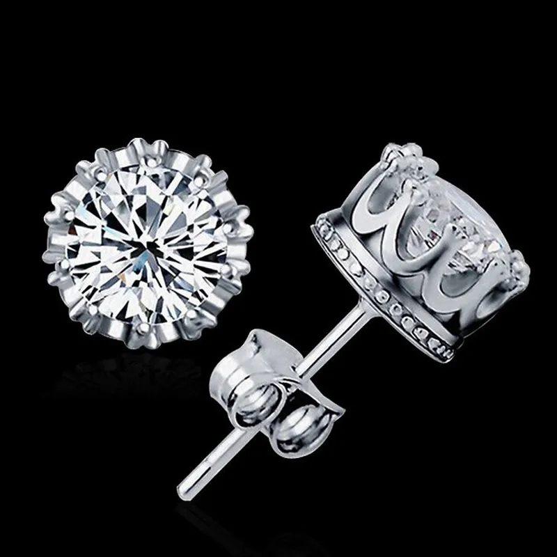 Nowa Crown Wedding Stud Kolczyk 2017 Nowy 925 Sterling Silver Symulowane Diamenty Zaręczyny Piękna Biżuteria Kryształowe pierścienie Uchodów Korony Earri