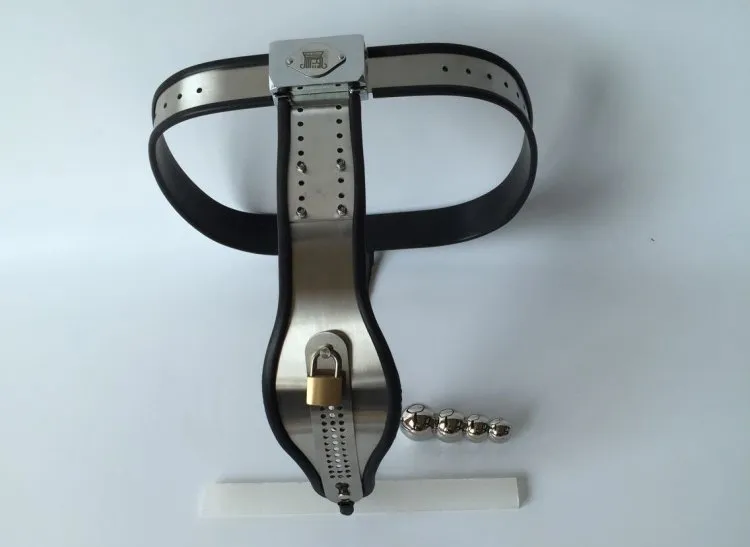 Female Adjustable Model T Black Stainless Steel Locking Premium Chastity Belt With Plug BDSM Sex Toys