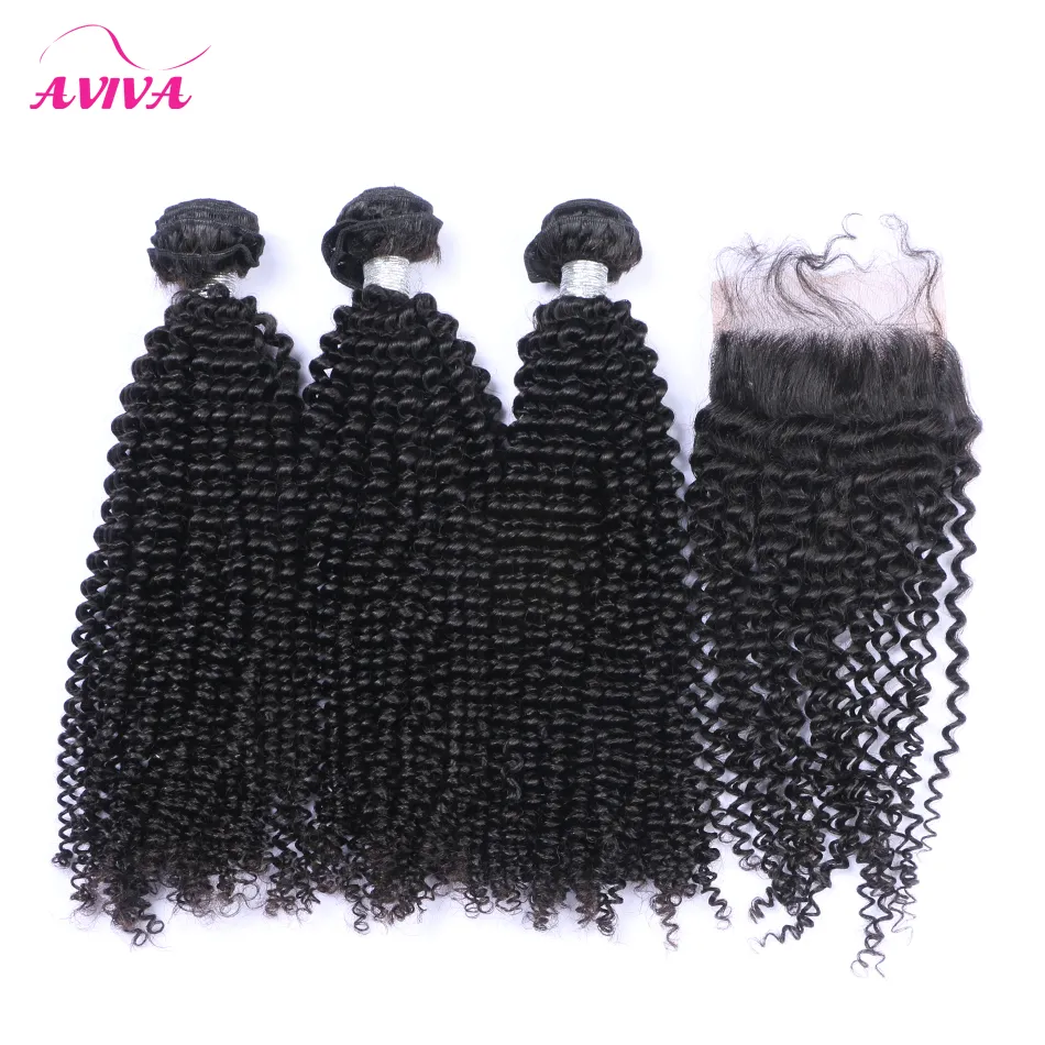 / Peruvian kinky Curly Virgin Hair Weaves With Closure Obehandlat Peruvian Deep Curly Human Hair Buntar Lägg till Top Lace Stängningar 4x4