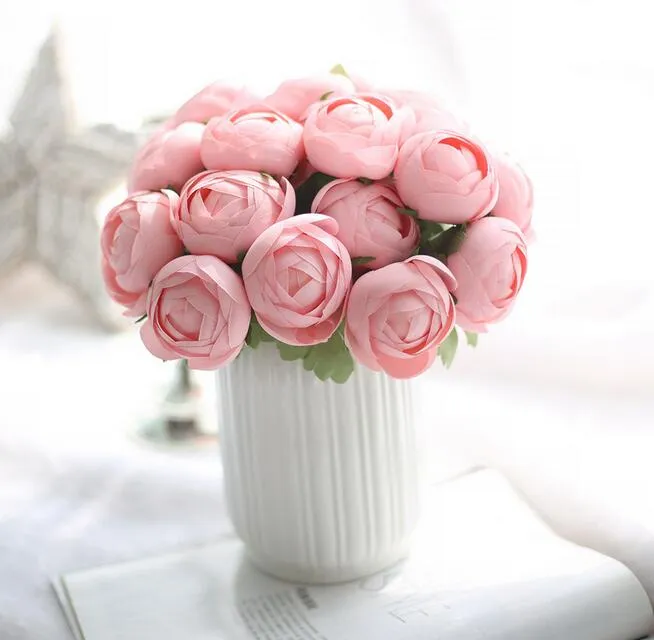 7頭造花の偽造丸バラの花束の結婚式のホームパーティー新年装飾的なキャンディーカラーG510