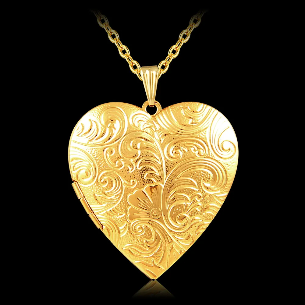 Venda Por Atacado Jóias Grande Coração De Coração Colar Colar Colar 18K Banhado A Ouro Foto Locket Quadro Pingente Colar Para As Mulheres Meninas Amante Presente