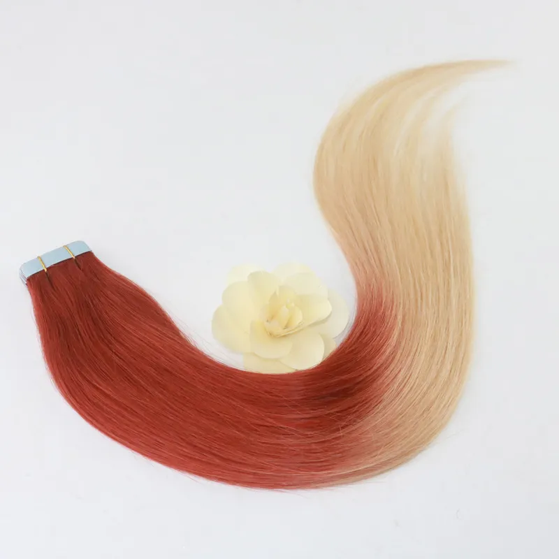 Ombre Human Hair Extensions of Tape Ombre Hair Color #3 Fading to #613 Skin Weft Remy Human Hair 50g Package