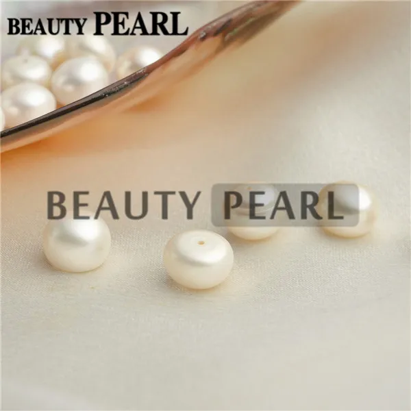 Boutons de perles d'eau douce blanches, 30 pièces, en vrac, perles de culture, dos plat, Cabochons semi-percés, 9-10mm, vente en gros