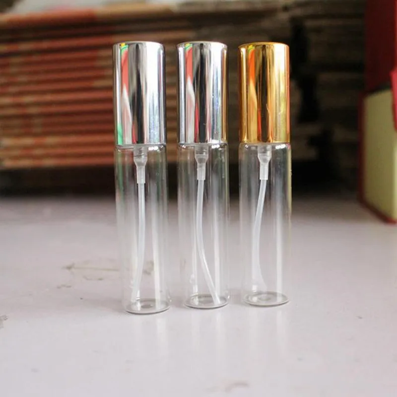 5 ML 10 ML Verre Dépoli Vaporisateur Atomiseur De Parfum Rechargeable Mini Échantillon Flacons En Verre De Test avec Or Argent Cap F20171407
