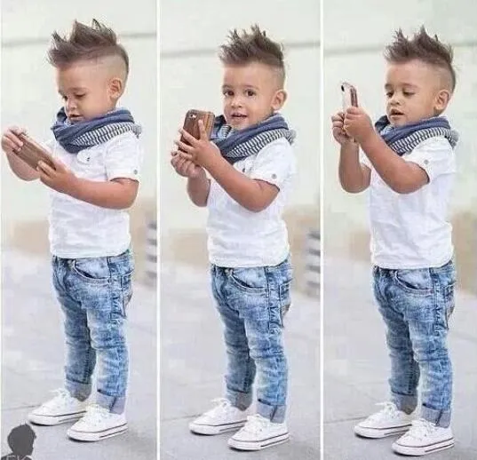 Boys Clothing Sets Toddlers Baby Boy Clothes Casual T-shirt +Scarf+Jeans 3pcs Outfits Summer Children Kids Costume Suit 13148