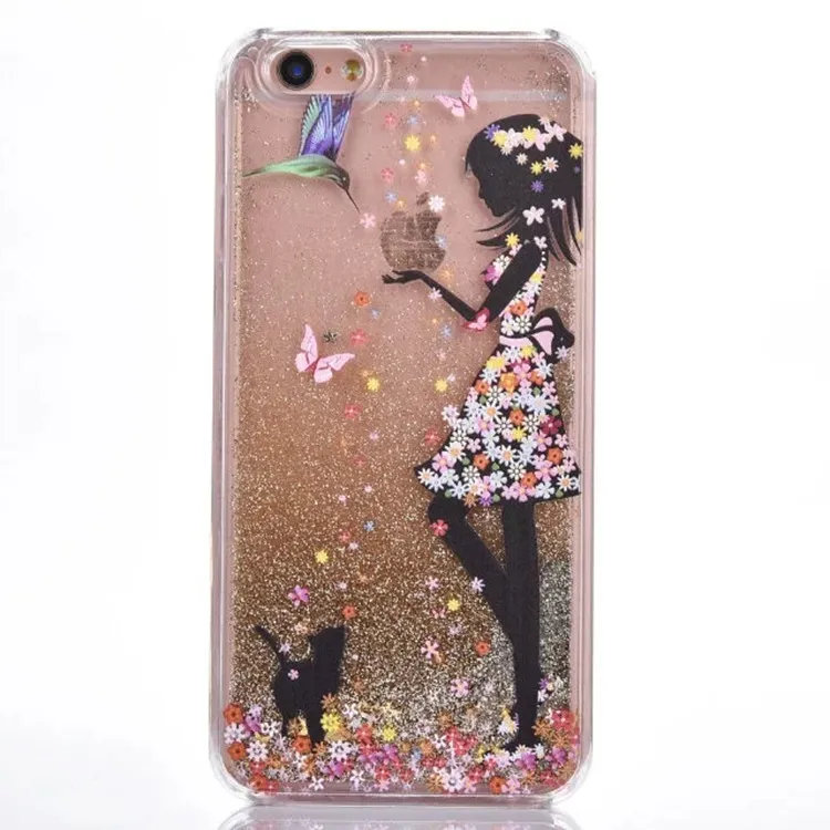 Glitter Clear PC phone Case Dynamic Liquid Sexy Girl Rigid Plastic Cover For iphone 6 7 plus Slim Quick Sand Acrylic Back Covers