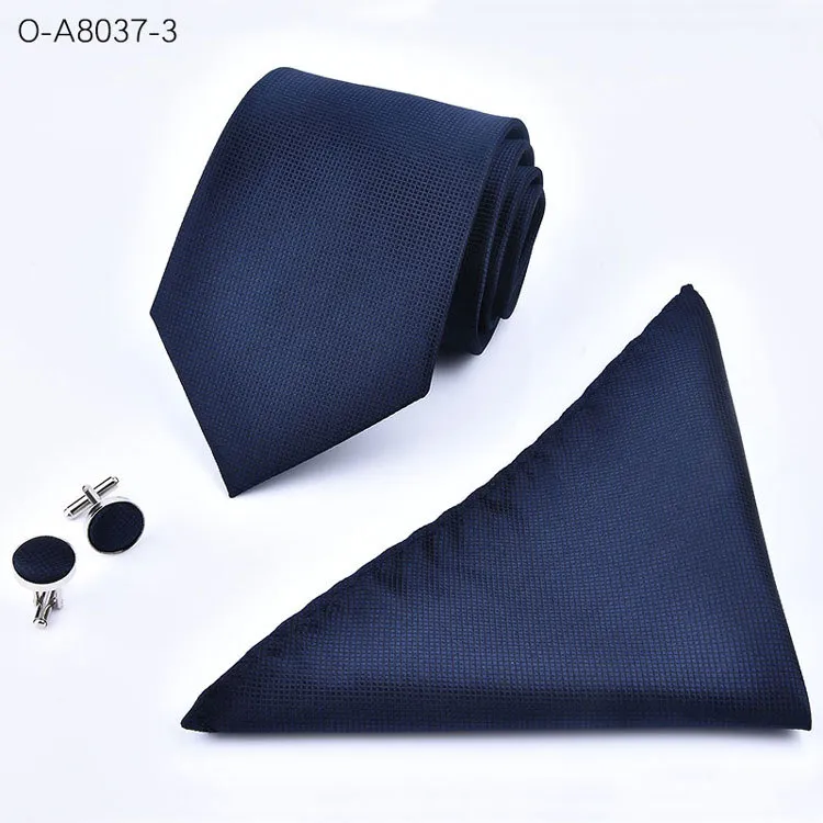 Neck Tie Handkerchief Cuff Links Set 145*8cm Jacquard Necktie Men's Stripe necktie for Father's Day business tie gift