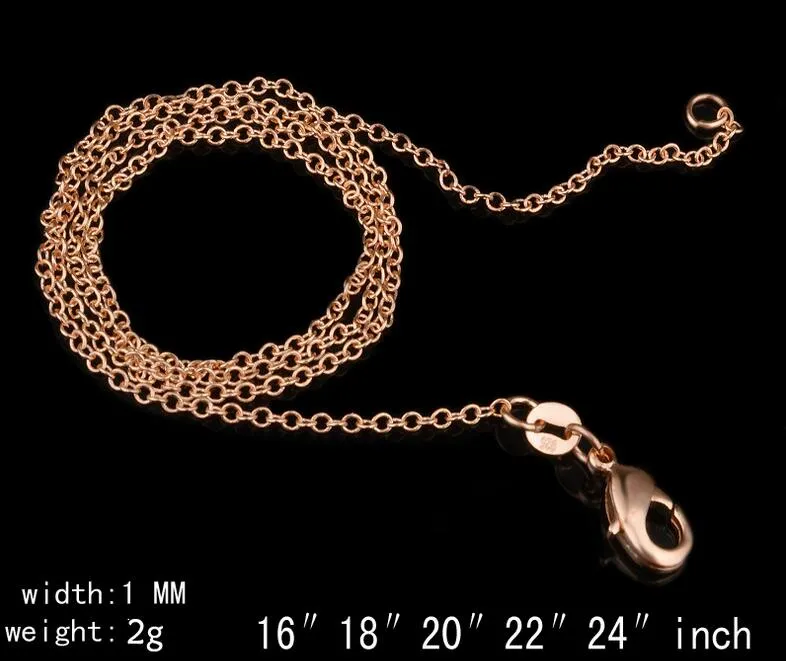 2017 vente chaude femme plaqué or Rose/or 1 MM chaîne fine collier fermoir mousqueton collier 18/20 pouces pendentif ajusté