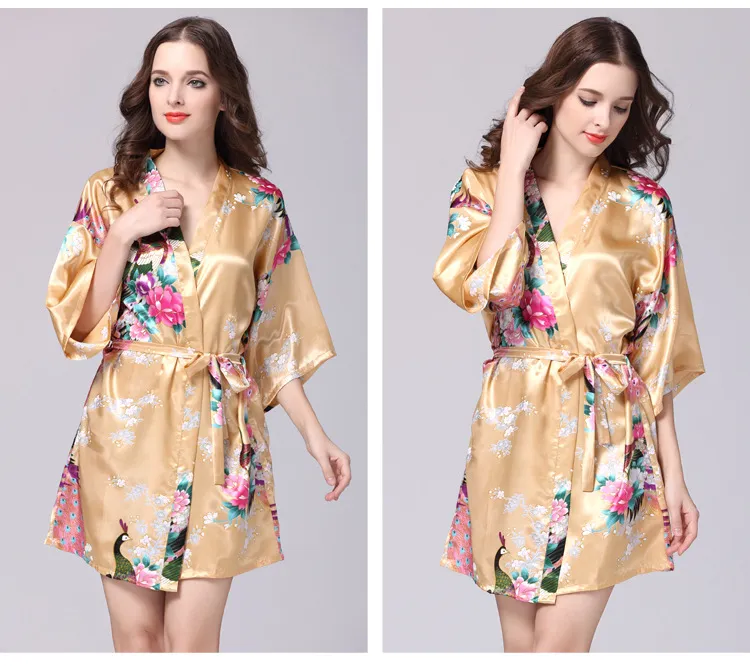 Women039s Sleepwear Kimono Night Robe Artificial Silk Satin Wedding Bride Bridesmaid Robes Short Floral Bathrobe Peignoir Femme4370586