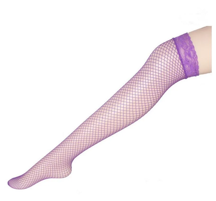 Toptan Satış - Yeni Kadın Yeni Uyluk Yüksek Çorap Seksi Kadınlar Şeffaf Örgü Dantel İpek Çorap Katı Beyaz / Kırmızı / Mor / Siyah / Pembe Kalma Kulübü