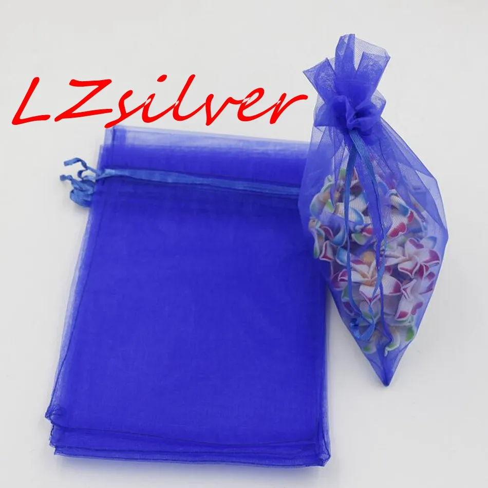 100st Royal Blue With Drawstring Organza Presentväskor 7x9cm 9x11cm etc.