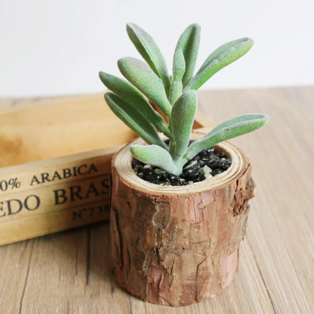 Cute Mini Pastoral Artificial Green Emulational Succulent Plants With Wooden Pots for Home Table Garden Wedding Table Christmas Party Decor