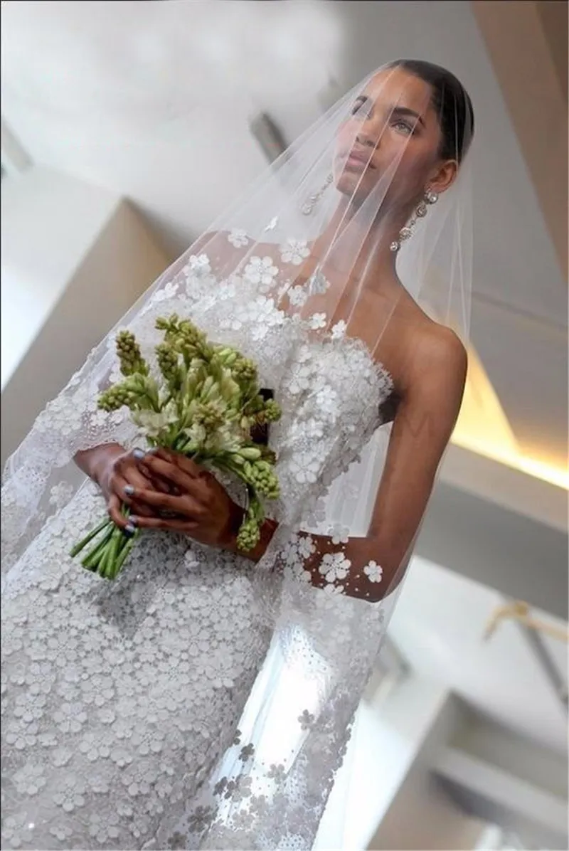 Nuovo 3 metri uno strato di perline di fiori bellissimo velo da sposa SENZA pettine velo da sposa lungo accessori da sposa