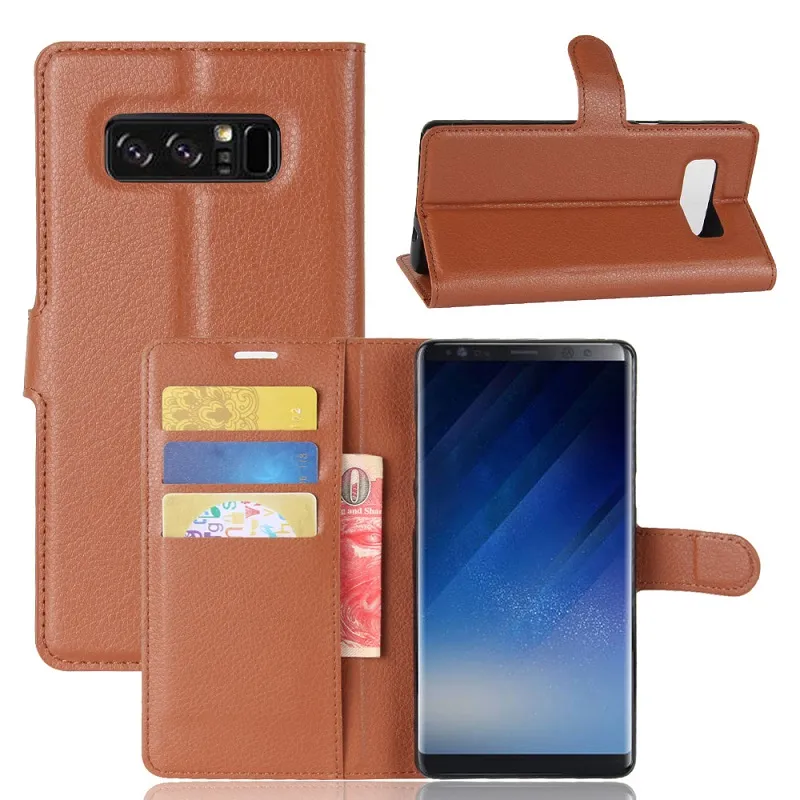 Flip Wallet Case för Samsung Galaxy Note8 TPU Läder Bookcover för Galaxy Note8 Heavy Duty Case med kickstand