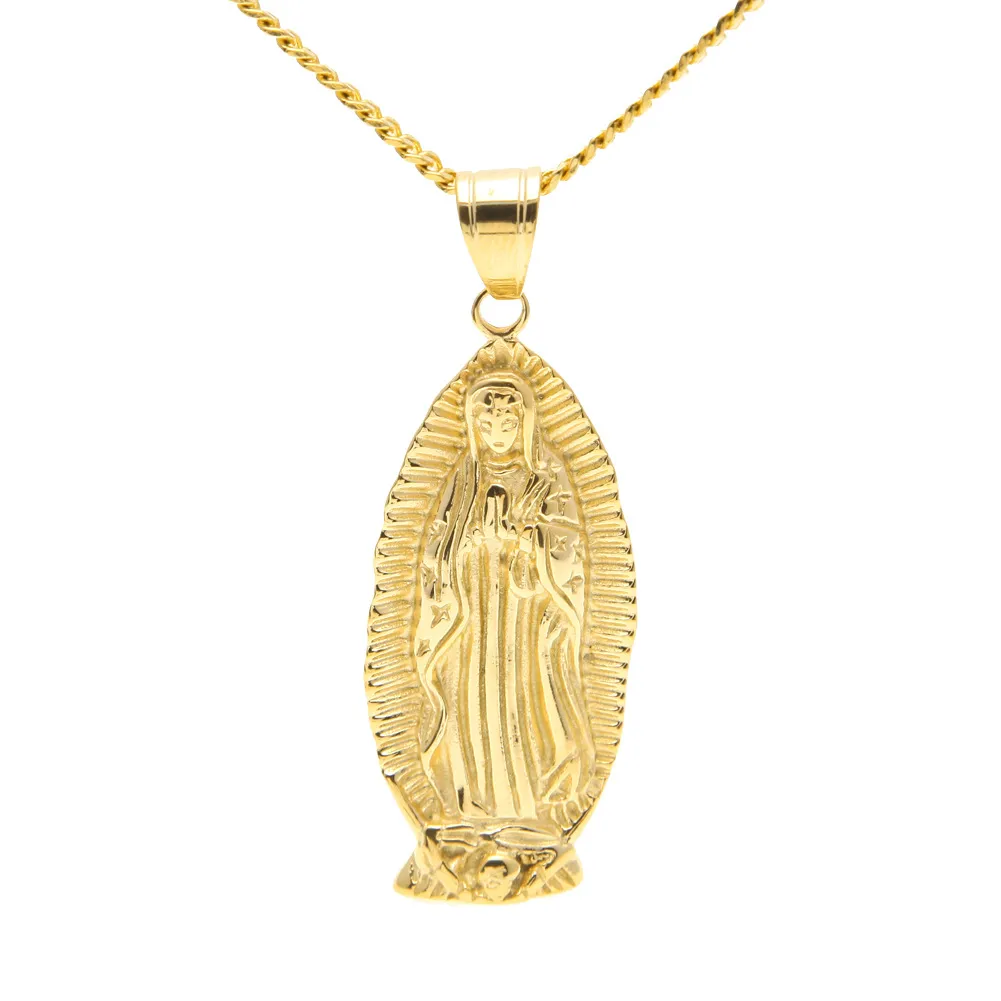 Bóg Święta Matka Dziewica Maryja Charm wisiorek żółty złoto kolor z 24 kubańskim łańcuchem łańcucha dla mężczyzn i kobiet244y