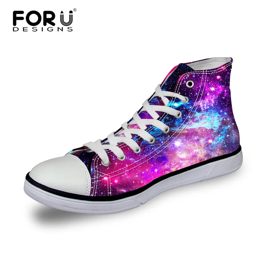 All'ingrosso-FORUDESIGNS Moda Donna Casual Galaxy Scarpe traspirante High-Top Low Canvas Shoes, Ladies Flats Donna Lace-up Shoes for Girl