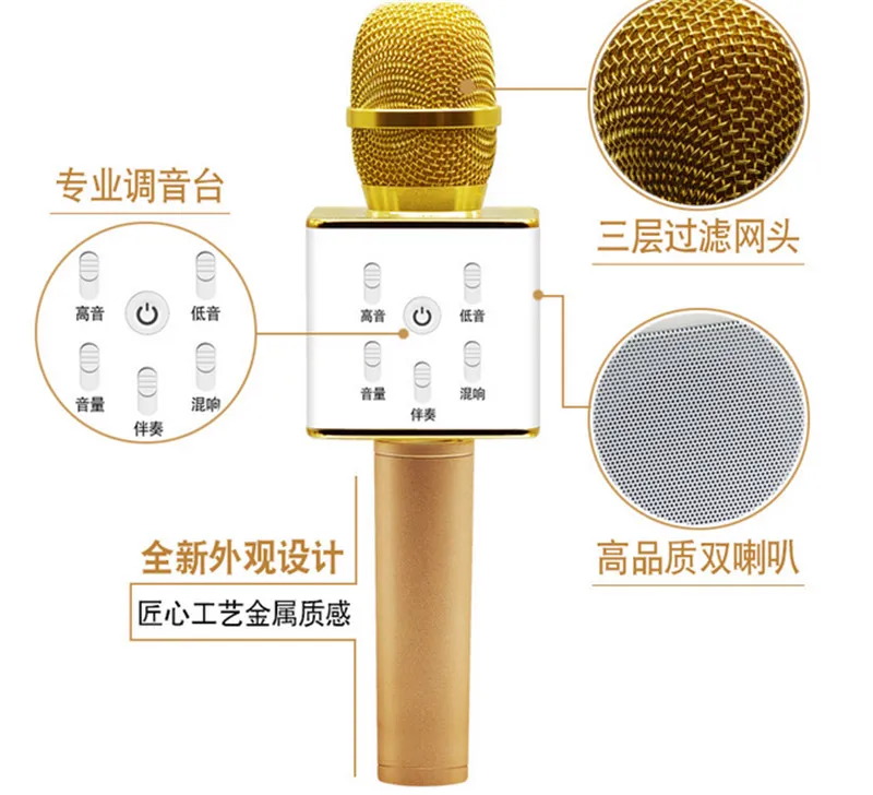 TUXUN Q7 Microphone De Poche Sans Fil KTV Avec Haut-Parleur Mic Microfono De Poche Pour iphone Smartphone Portable Karaoke Player