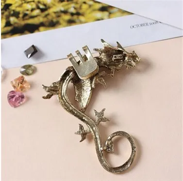 Gothic Dragon Unisex Antik Silver / Antik Koppar Ton Single Ear Bone Clips Punk Piercing Stud Örhängen Mode Womens Smycken