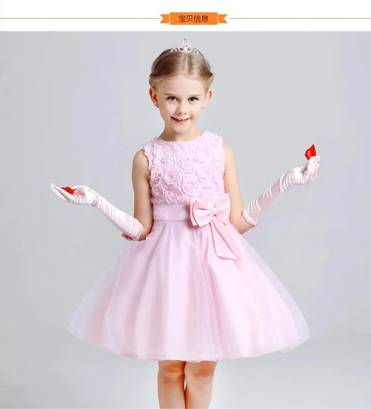 Baby Girl Sukienki Urodziny Wieczór Party Princess Kwiaty Łęk Krawata Koronki Dzieci Ubrania Lato Bez Rękawów Ball Suknia Dziewczyny Dress