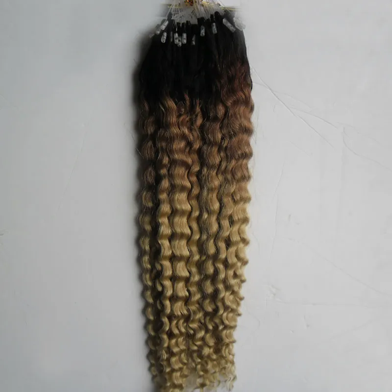 マイクロループの人間の毛の伸び100G 1G / S 100S OMBREの髪の延長T1B / 613バージンブラジルの巻き毛のマイクロビーズの髪の拡張