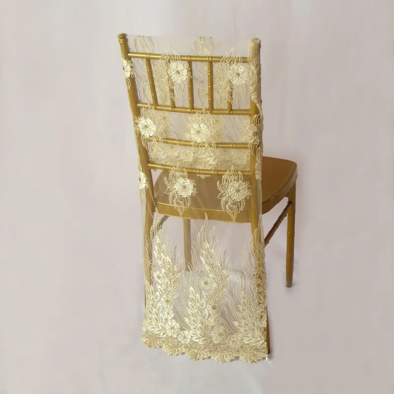 Gold/White Embroidered Lace Chair Cover Sequin Shiny For Top Chiavari Wedding Decoration