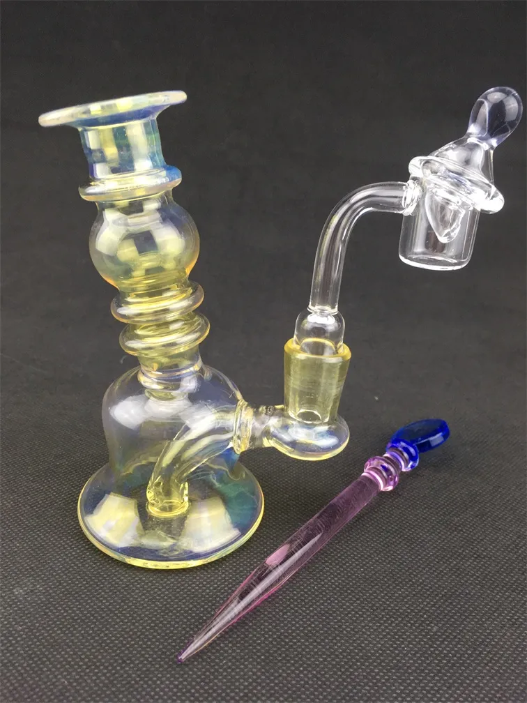 Light Yellow, glass hookah, oil rig pipe, carta recycler 14mm joint, welcome to order