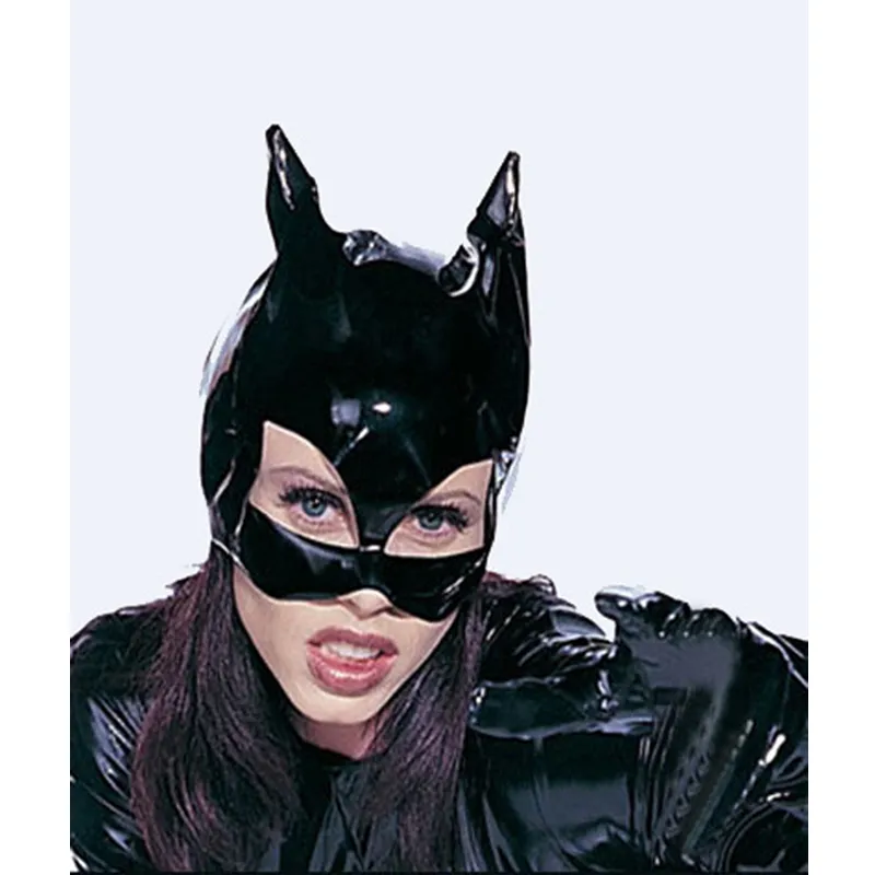 Maschera per gatti in ecopelle nera da donna, effetto bagnato, copricapo, feste di Halloween, feste, maschere cosplay, accessorio sexy