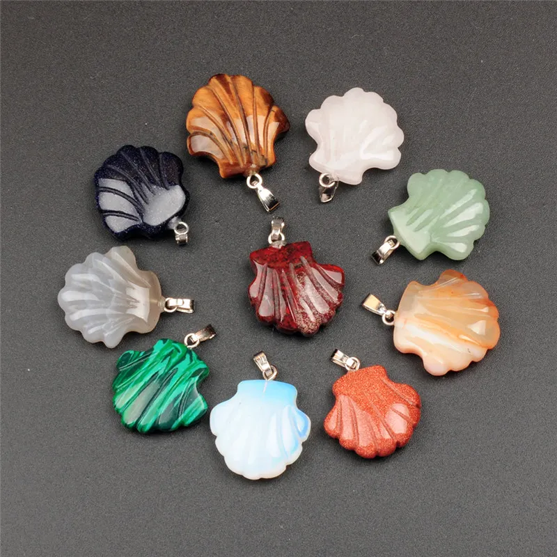 Hot Groothandel Gemengde Willekeurige Natuurlijke Agaat Jade Jasper Blauw Goud Zand Steen Groen Aventurine CONCH Sea Shell Shape Hanger Bead 10 Stks te koop